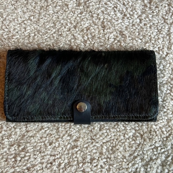 Camo camouflage cow hair hide snap wallet leather black green handmade - Picture 1 of 5